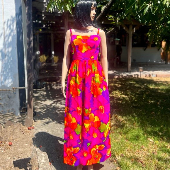 1960s Home Sewn Hawaiian Bark Cloth Day Dress - Picture 1 of 8